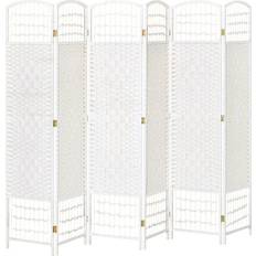 Paravents Homcom Intérieur 6 Panneaux Pliables Bois Fibres Blanc Paille Paravent