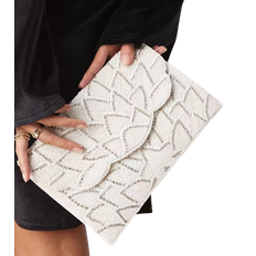 True Decadence Patterned Beaded Envelope Clutch Bag - White