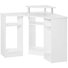 Mobili Homcom Scrivania Angolare in Legno con Ripiano Monitor Bianco Scrittoio