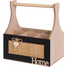 Vita Korgar BigBuy Home Stilren Hjärtan i Vit Svart och Naturligt Trä 25 x 17 x 28 cm Korg