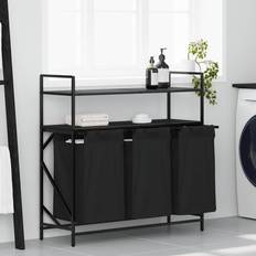 vidaXL Laundry Basket 3 Compartments with Shelves Black Oak