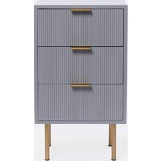 OHS Ribbed 3 Drawer Wood Grey Bedside Table 24x36cm