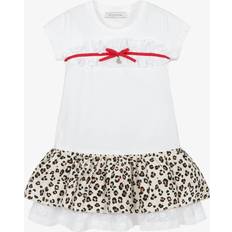 Girls White Cotton Leopard Trim Jersey Dress - White
