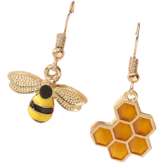 Shein Bee & Honeycomb Decor Mismatched Drop Earrings