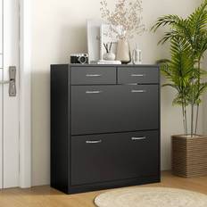 Homcom Slim Cabinet with 2 Flip Drawers for 12 Pairs of Shoes Black Shoe Rack 80x91.5cm