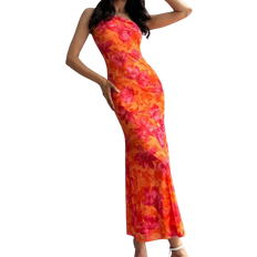Shein Womens Summer Elegant Beach Floral Print Bodycon One Shoulder Twist Knot Dress Hawaii