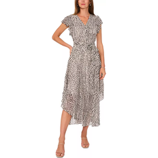 Vince Camuto Printed Asymmetrical-Hem Flutter Sleeve Midi Dress - Birch
