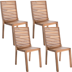 Beliani Rustic Acacia Wood Outdoor Set of 4 Chairs Armless Ombriano Garden Dining Chair