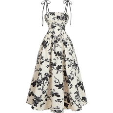 Shein Women Apricot Background Black Silhouette Flower Print DressRenaissance DressHomecoming DressesFall Women DressesHalloween DressFormal DressProm Dress