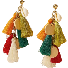 Shein pair Sweet Multicolor Wood Tassel Earrings Perfect For Vacation