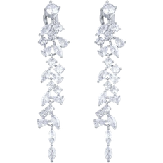 Shein Leaf Long Dangle Ear Clip Earrings 2pcs Women Cubic Zirconia No Pierced Drop Earrings Silver Plated Bridal Wedding Jewelry Party Anniversary Eng