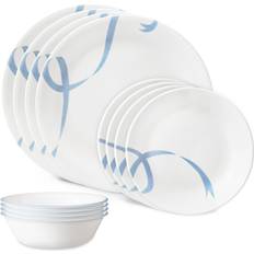 Corelle dinnerware sets Corelle Blue Ribbons 12-Piece Glass Dinnerware Dinner Set 12pcs