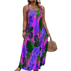 Shein Große Größen Sommerkleid für Frauen, lässig und locker mit Pflanzenmuster und langen Trägern für den Urlaub