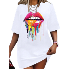 Shein Plus Loose Fit Lips Printed Short Sleeve TShirt For Summer Casual Wear