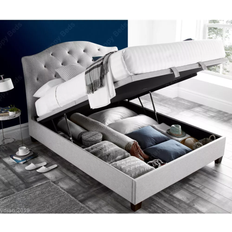 Happy Beds Lindisfarne Stone Grey Fabric Ottoman 5ft 6ft 147.5x216.3cm