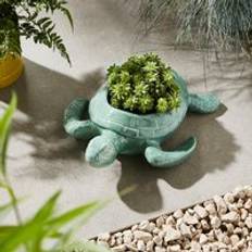 Dunelm Green Turtle Plant Pot with Glaze Finish