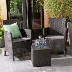 Keter Miami Seater Rattan Effect Garden - Grey Bistro Set, 1 Table incl. 2 Chairs