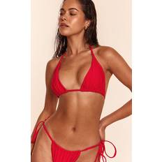 PrettyLittleThing Red Ruched Tie Front Triangle Bikini Top - Red