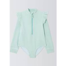 John Lewis Kids' Seersucker Long Sleeve Swimsuit - Green