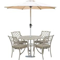 Bridgewater 4-Seater Round Garden Table & Chairs with Parasol Stone