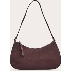 Faux Suede Baguette Shoulder Bag - Chocolate