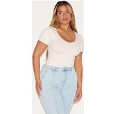 Pink - Women Bodysuits PrettyLittleThing Shape Blush Sculpted V Neck Short Sleeve Bodysuit - Pink