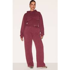 PrettyLittleThing Shape Wine Sweat Seam Detail Wide Leg Joggers - Red