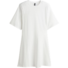 H&M Damen T-Shirt-Kleid mit Schulterpolstern Weiß