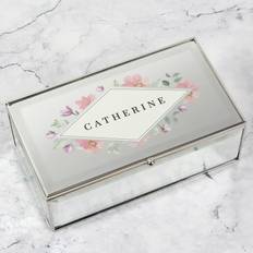 Black Jewellery Boxes Personalised Memento Company Personalised Floral Watercolour Mirrored Jewellery Box - Silver