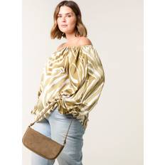 Blouses Blue Vanilla Curve Zebra Satin Ruched Bardot Top - Khaki