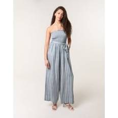 Flare Jumpsuits & Overalls Blue Vanilla Shirred Tie Neck Jumpsuit - Light