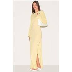 PrettyLittleThing Lemon Textured Long Sleeve Maxi Dress