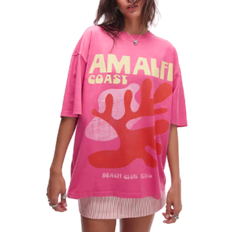 Topshop Oversized og lyserød T-shirt med grafisk Amalfi-kunstprint