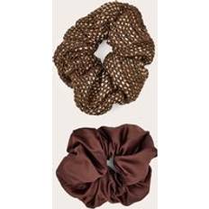 Hårprodukter PrettyLittleThing Brown Knitted & Satin Oversized Scrunchie 2 Pack