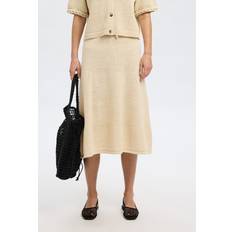 Mesh Kjolar Selected Bomullsblandning Stickad Kjol - Beige