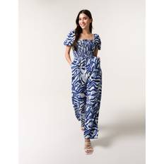 White - Women Jumpsuits & Overalls Blue Vanilla Printed Puff Sleeve Jumpsuit -