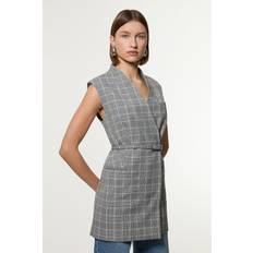 Karen Millen Blazers Karen Millen Grey Check Tailored Collarless Belted Sleeveless Blazer - Grey
