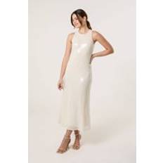 Blue Vanilla Womens Luxe Sequin Bias Cut Midi Dress - White