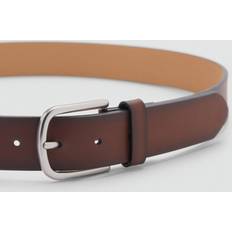 Mango Herr Accessoarer Mango Brunt Läder Bälte Med Rundat Spänne