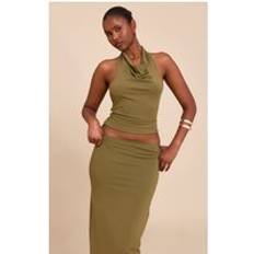 Gold Tank Tops PrettyLittleThing Olive Matte Sculpt Halterneck Backless Top - Green