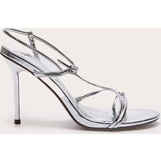 Grey Heeled Sandals PrettyLittleThing Silver Wide Fit Pu Strappy Asymmetric Buckle High Stiletto Heeled Sandals - Grey