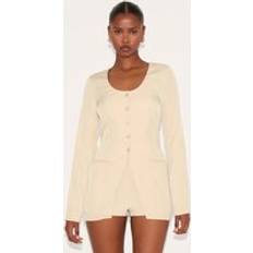 Yellow Jumpsuits & Overalls PrettyLittleThing Lemon Tailored Button Down Scoop Neck Playsuit - Lemon