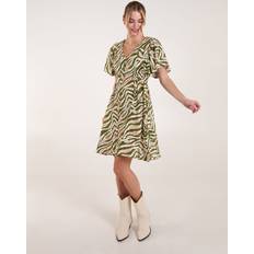 White Dresses Blue Vanilla Button Front Shirred Waist Dress - Green