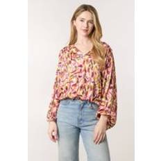 Puff Sleeve Blouses Blue Vanilla Printed V Neck Puffball Top -