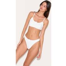 S Underklädesset PrettyLittleThing Cream Jersey Ribbed Bralette And Thong Lingerie Set - White