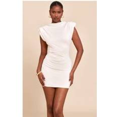 Boat Neck Dresses PrettyLittleThing Natural Shoulder Pad Boat Neck Bodycon Dress - Natural