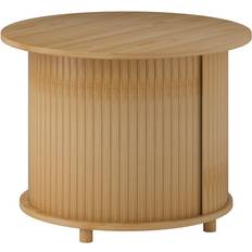Homcom Soffbord Homcom Runt Vardagsrumsbord i Bambu Sidobord Med Dold Förvaring och Skjutdörr Soffbord