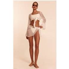 White Swimsuit Cover-Ups & Sarong Wraps PrettyLittleThing Textured Front Tie Beach Sarong - White