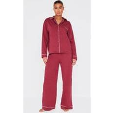 Red Pyjamas PrettyLittleThing Burgundy Jersey Piping Detail Long PJ Set - Red