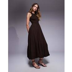 River Island Bubble Hem Linen Blend Midi Dress - Dark Brown